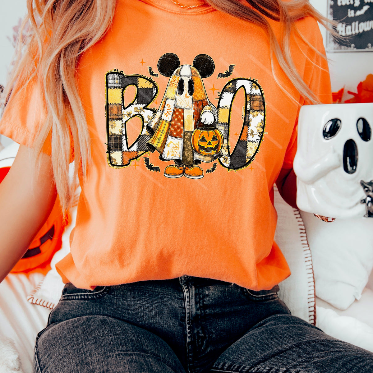 Boy Patchwork Mouse BOO DTF transfer