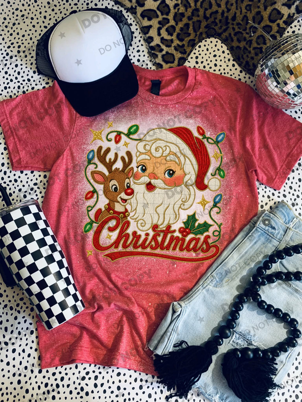 Christmas red lettering Santa and reindeer Tuesday Deal DTF