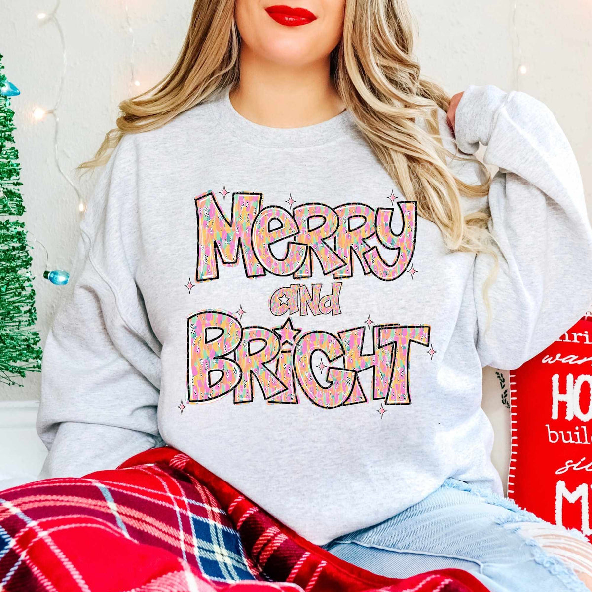 Merry and bright pink and yellow font (CITY) 60925 DTF transfer