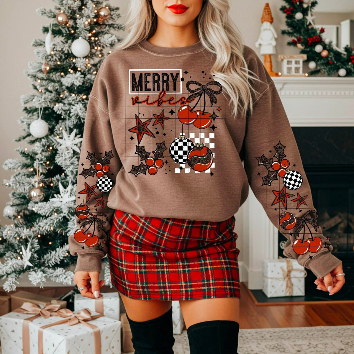 Merry Vibes leopard cherries (front only) CSC  DTF transfer