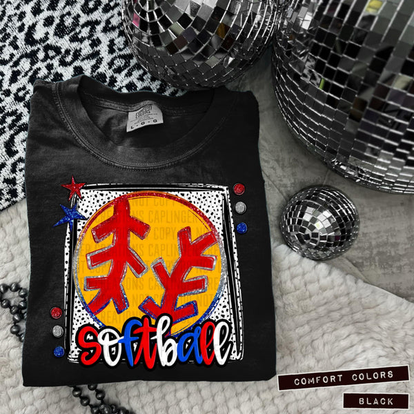 Softball blue and red font 95941 DTF transfer