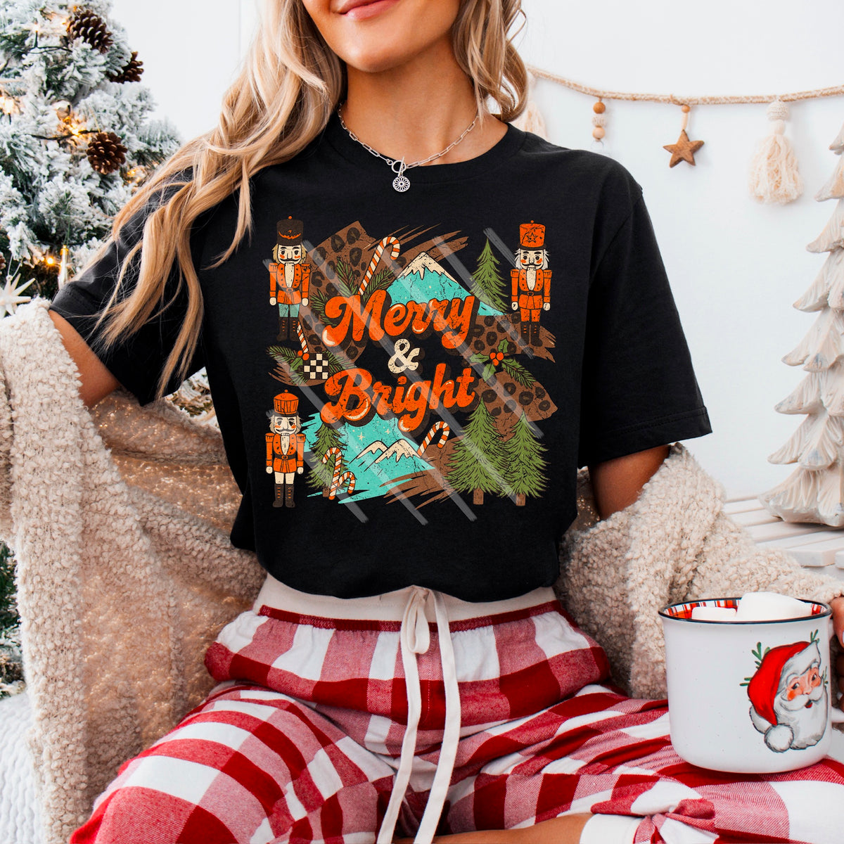 Merry and Bright with nutcrackers DISTRESSED 114145 DTF transfer