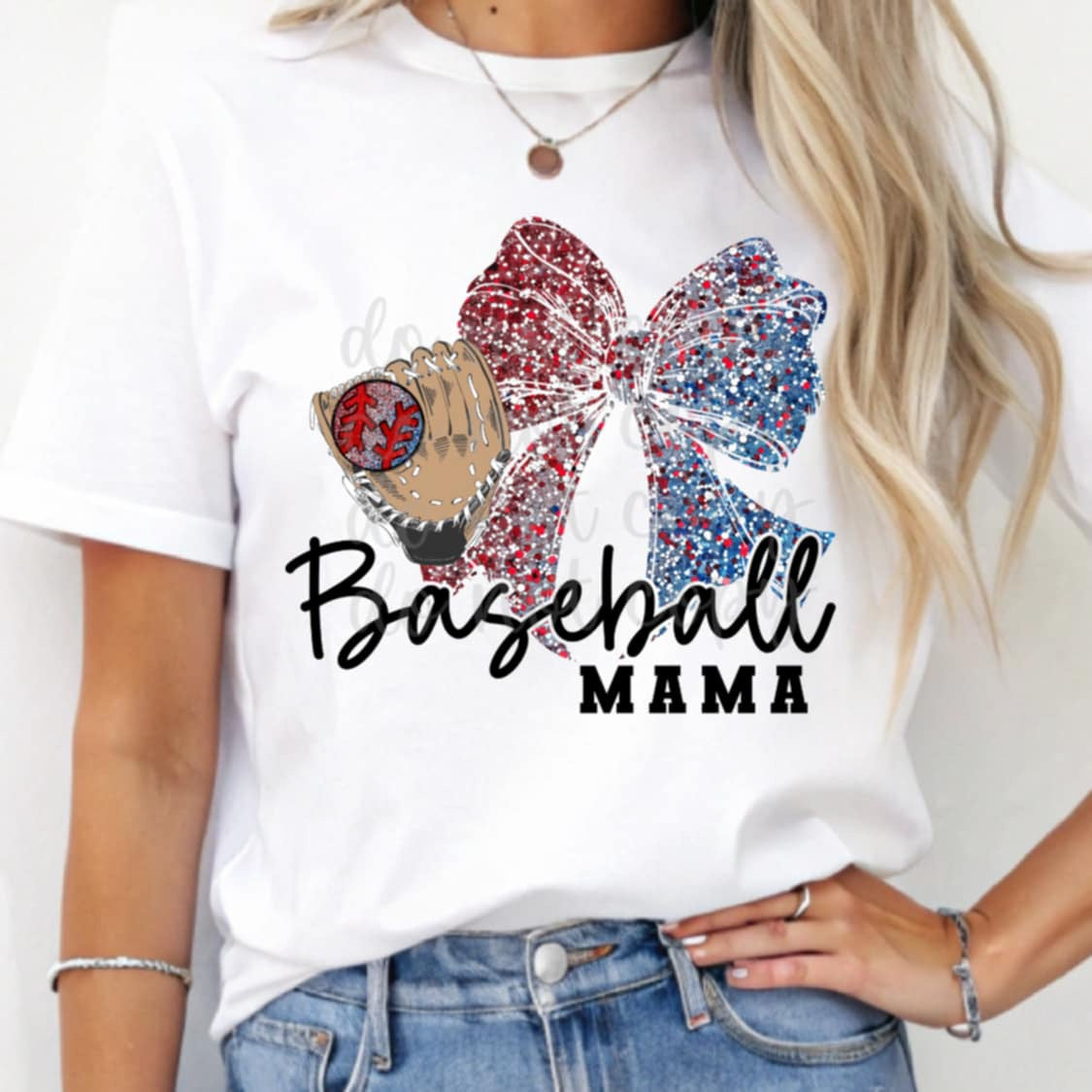 Baseball mama blue and red bow 95950 DTF transfer