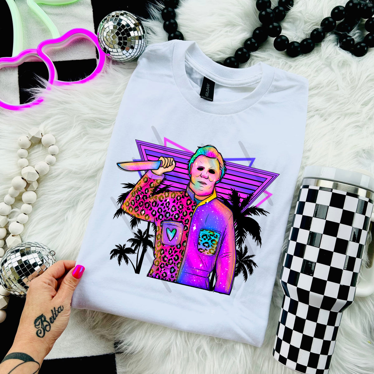 Neon Mike (no words) with palm trees 110947 DTF transfer