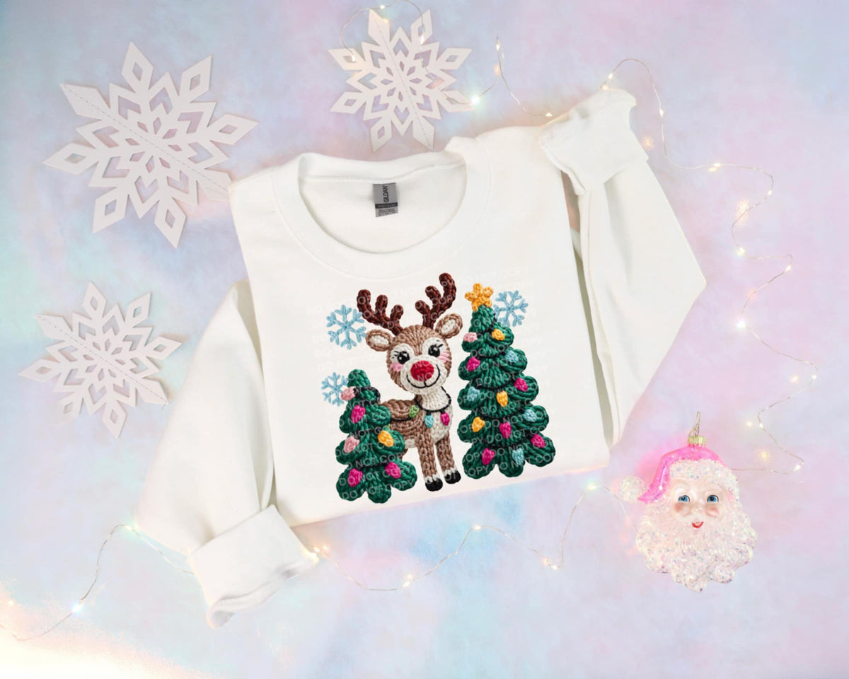Faux Yarn reindeer and trees (Scg) DTF Transfer