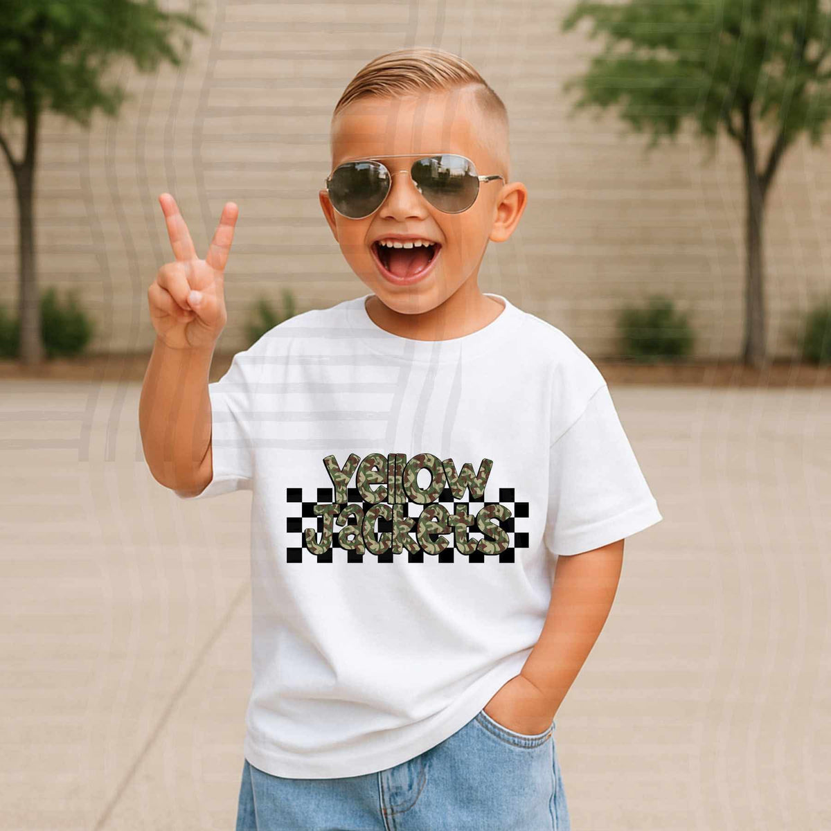 Yellow Jackets Camo checkered mascots (Caplinger) DTF transfer