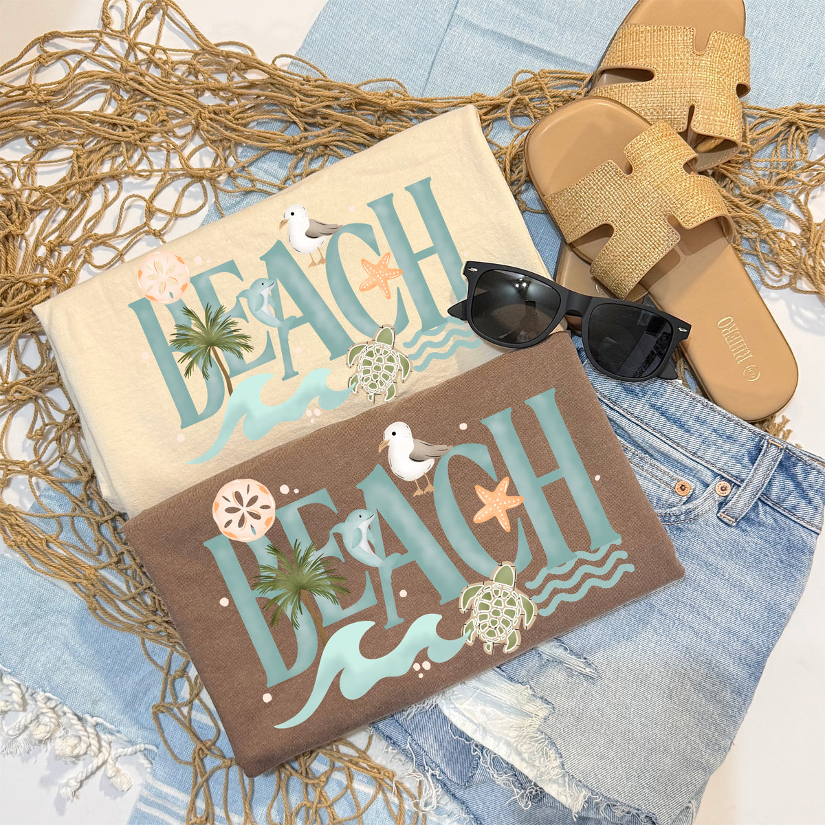 Beach (csc) (turtle, sand dollar, bird) DTF Transfer