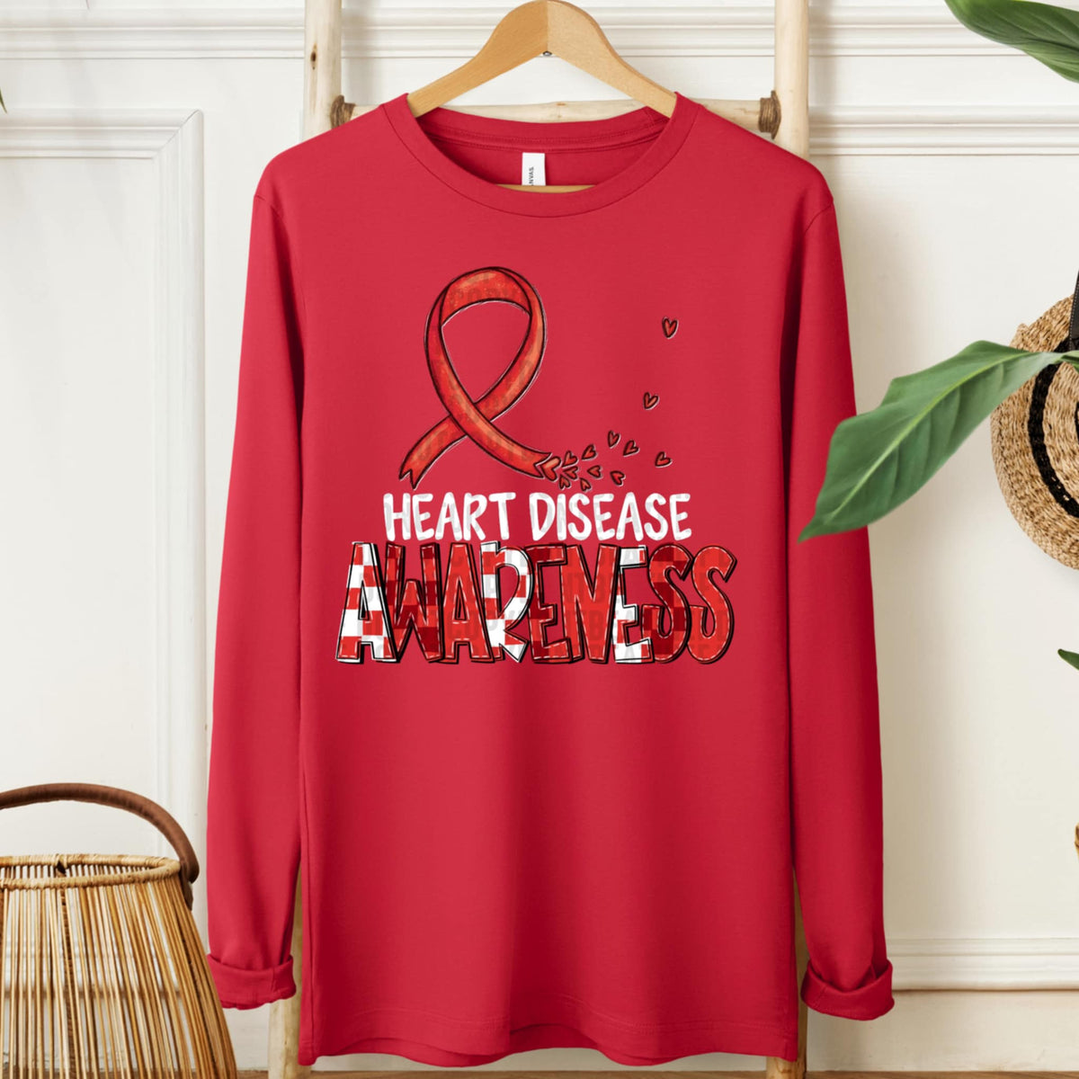Heart disease awareness ribbon WHITE FONT (SDD) 107740 DTF transfer