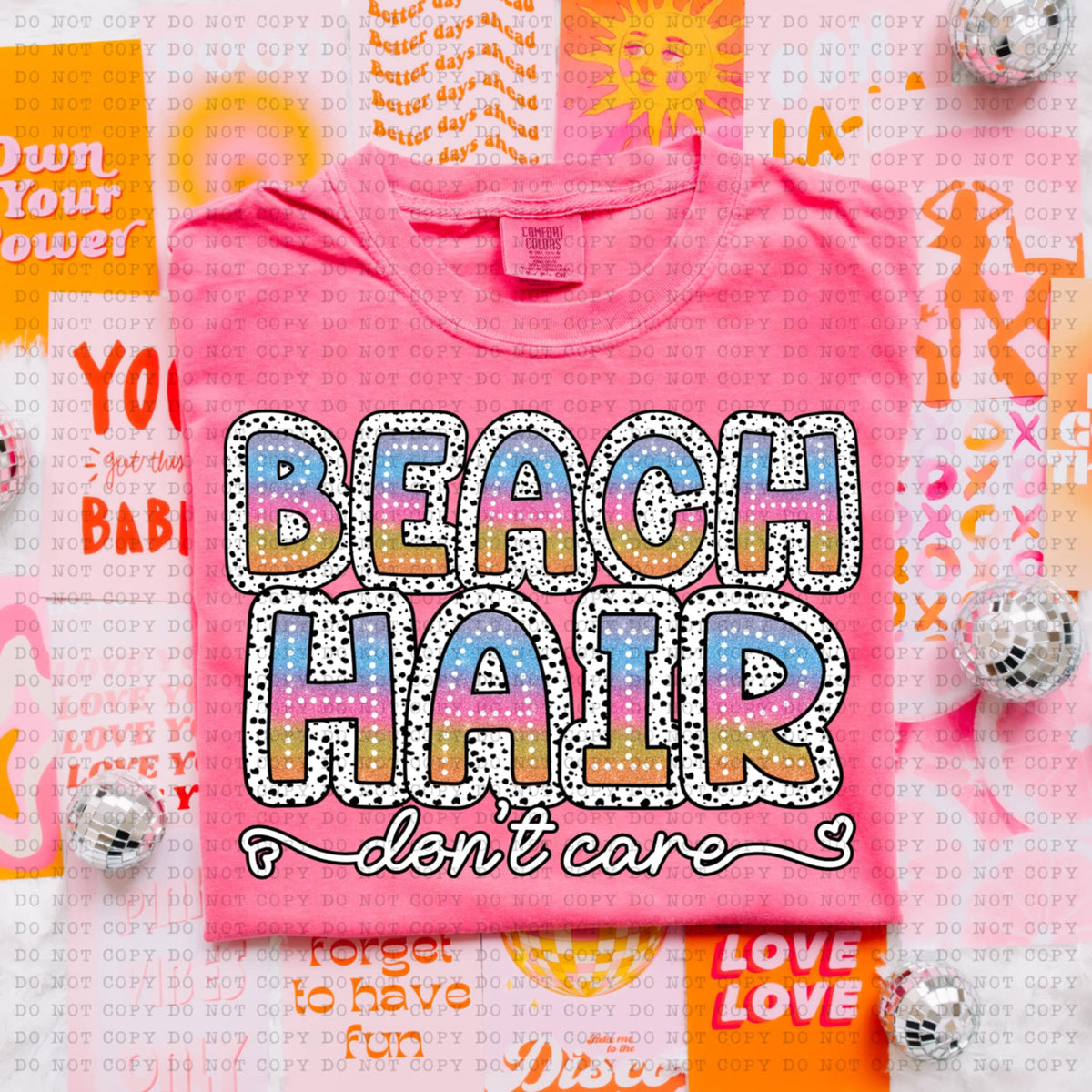 Beach hair dont care tie dye dottie (ECHT) 94200 DTF transfer
