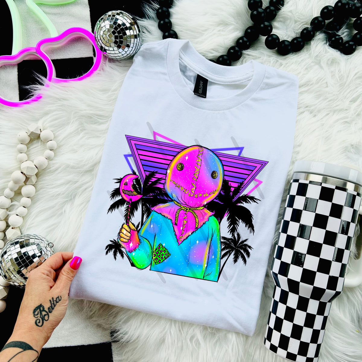 Neon Sam (no words) with palm trees 110959 DTF transfer