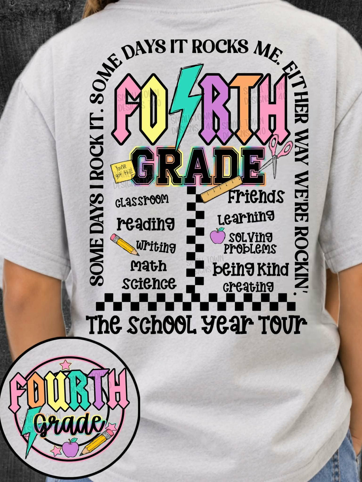 Fourth grade lightning colorful bolt arch with school words BACK (STD) DTF Transfer