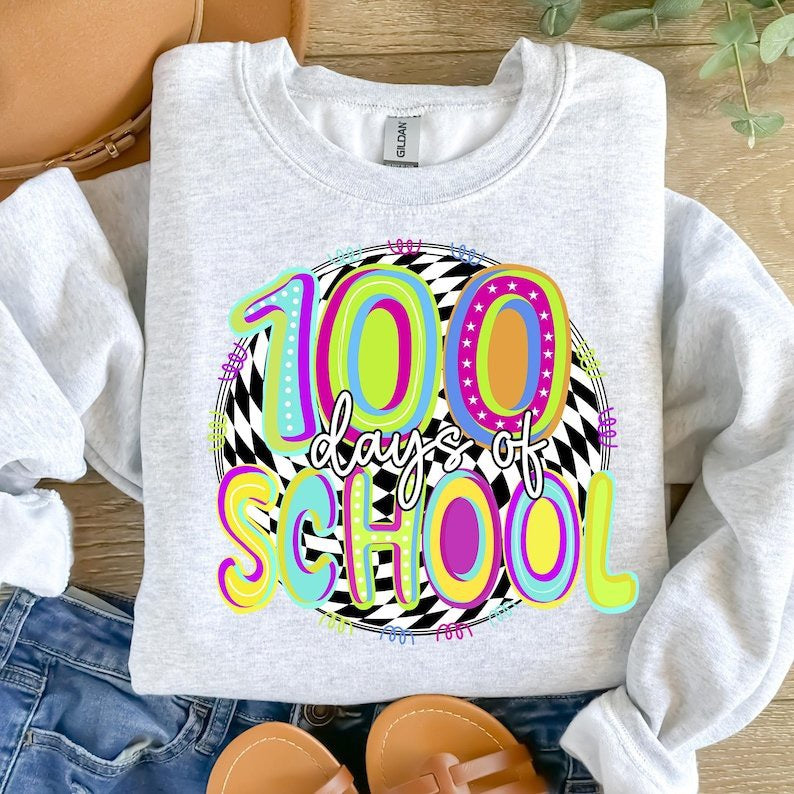 100 days of school neon circle 77626 DTF transfer