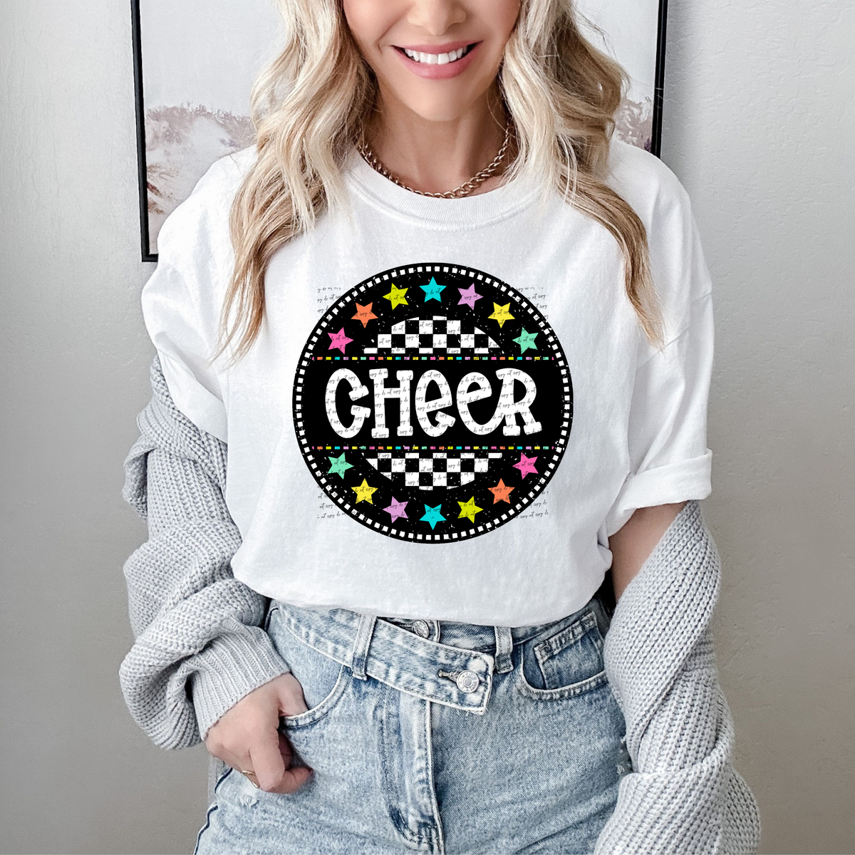Cheer (circle checkers and stars) 49688 DTF TRANSFER