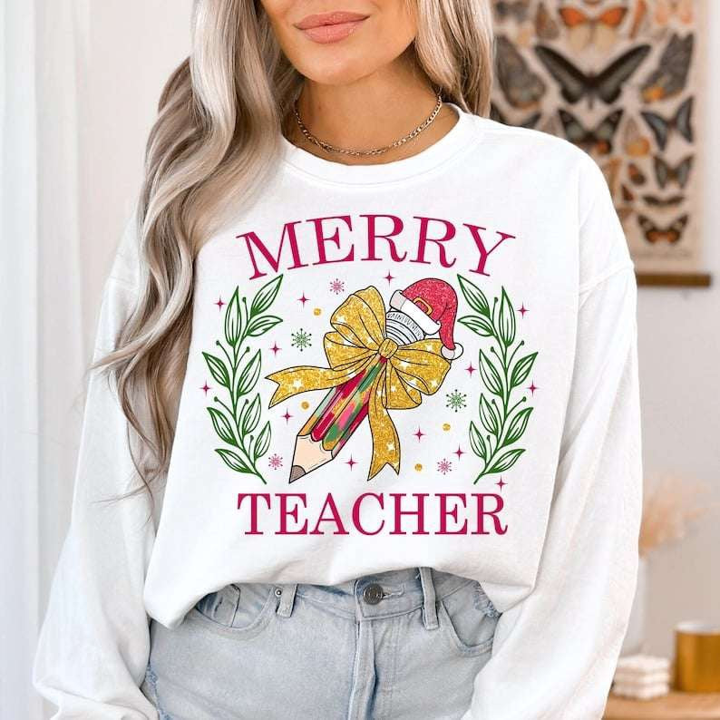 Merry teacher pencil with bow 67935 DTF transfer