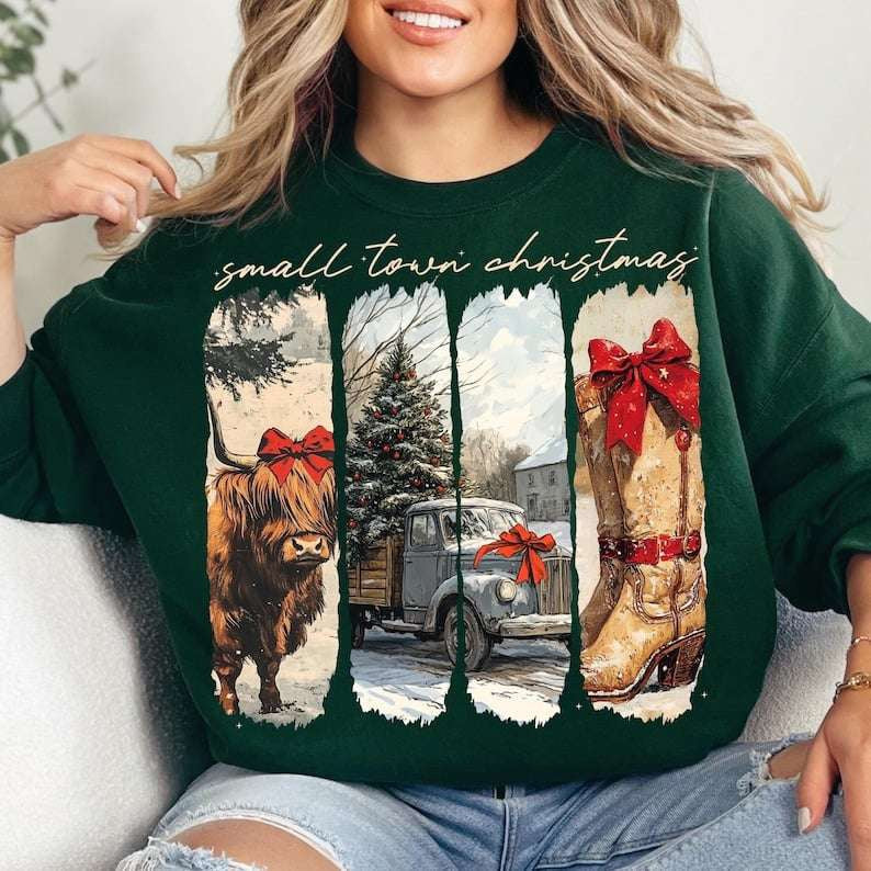 Small town Christmas rectangles white font 67528 DTF transfer