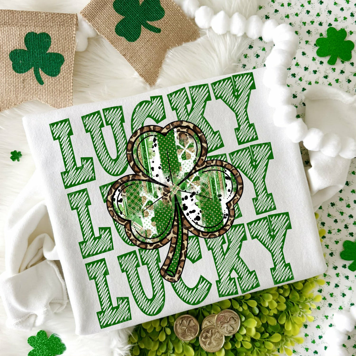 Lucky stacked with three leaf (DWS) Sunday special DTF transfer