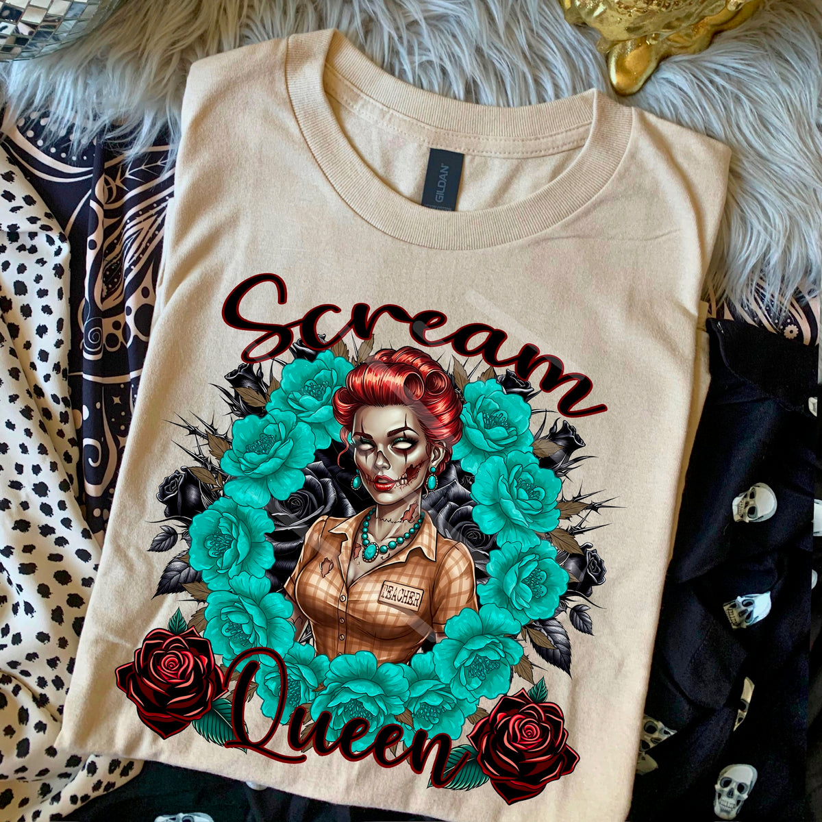 Scream Queen zombie with red hair 110772 DTF transfer