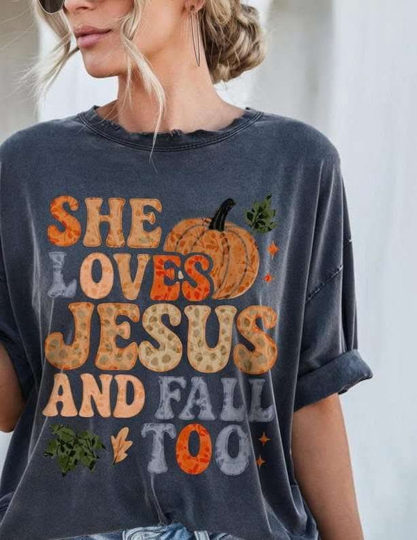 She loves Jesus and fall too (ember) DTF transfer