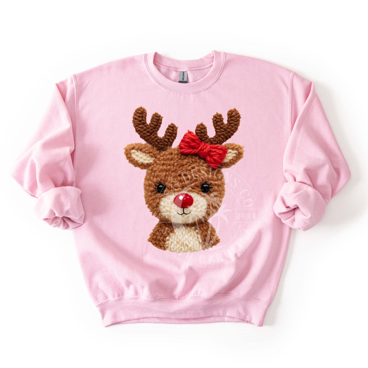 Faux Embroider Reindeer with red bow (CSG) DTF transfer