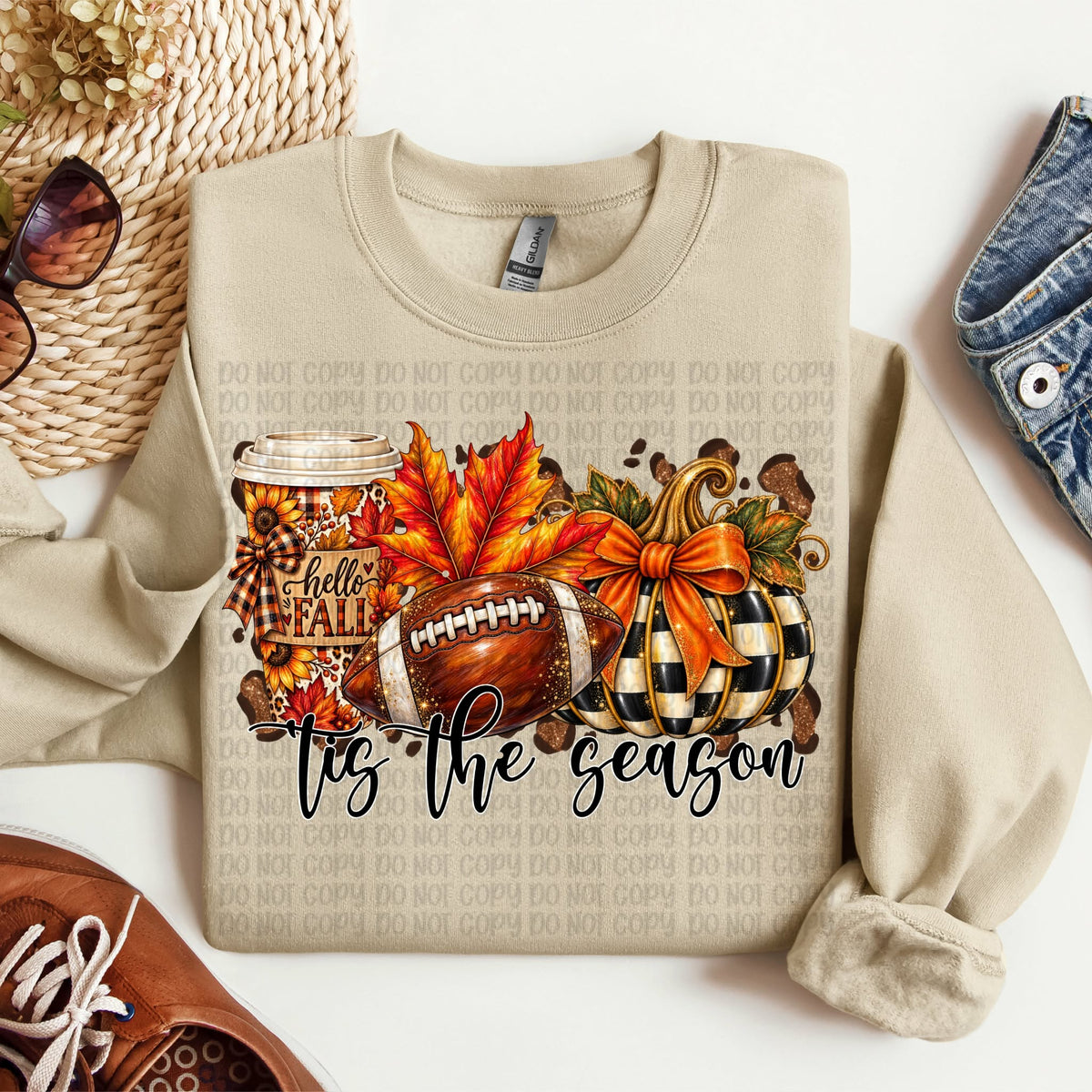 Tis the season coffee football checkered pumpkin and leaves Tuesday Deal DTF