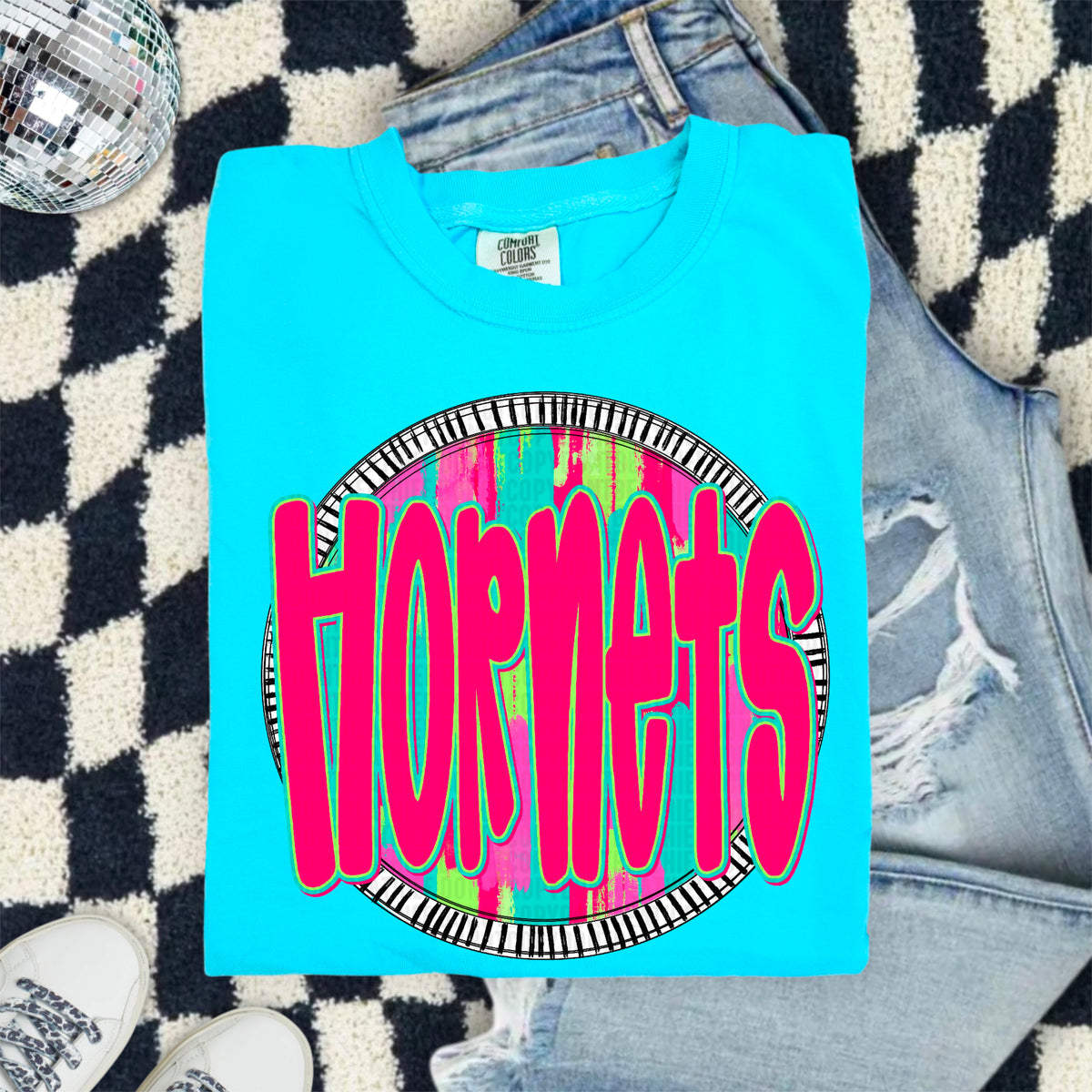 Hornets pink font circle 103909 DTF transfer