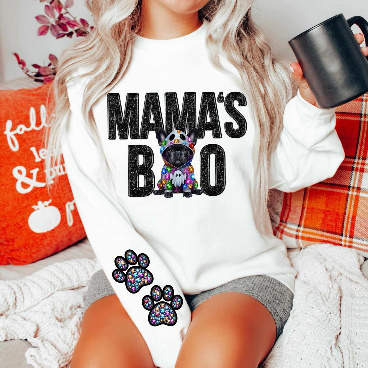 Mamas boo black frenchie closed mouth FRONT ONLY 52889 DTF transfer