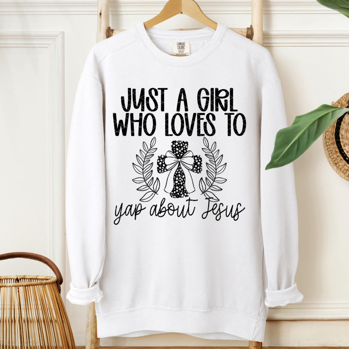 Just A Girl who loves to yap about jesus BLACK (SDD) DTF Transfer