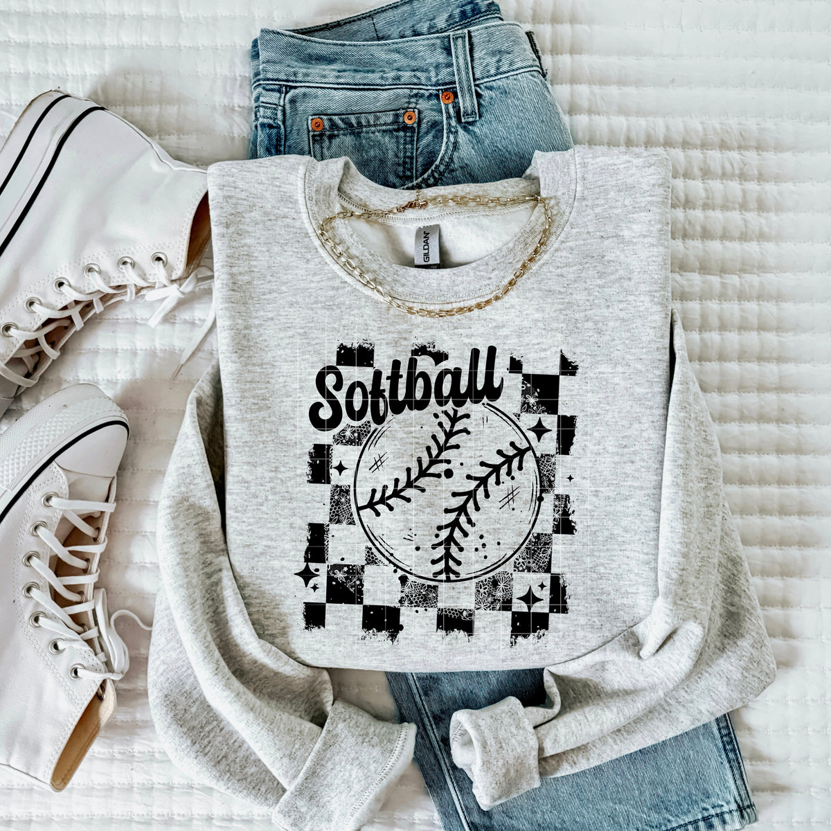 Softball distressed BLACK (CSC) DTF transfer