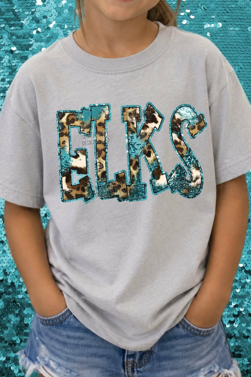 Elks animal print blue sequin outline (STD) DTF transfer