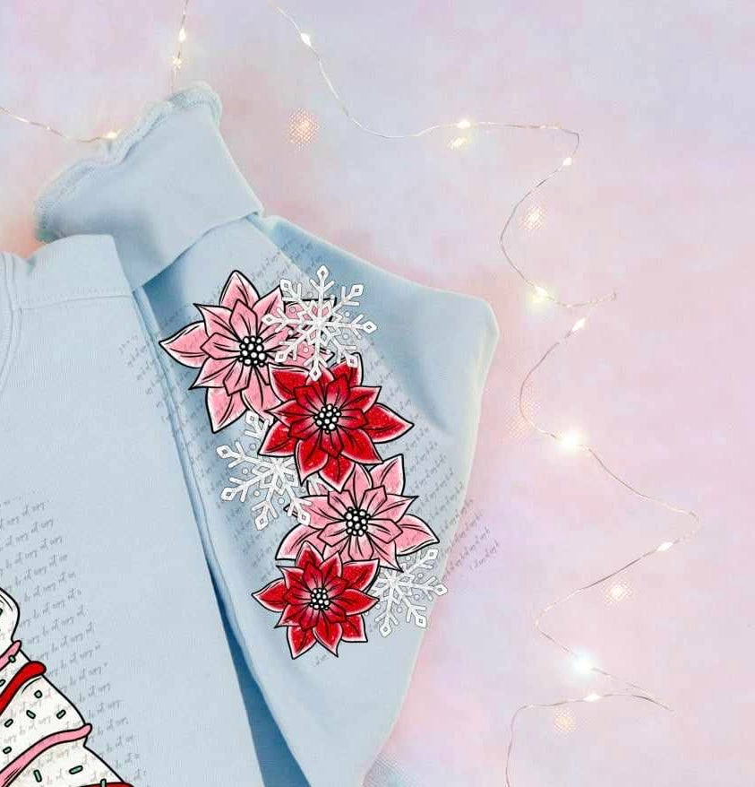 Pink and red poinsettias sleeve 62679 DTF transfer