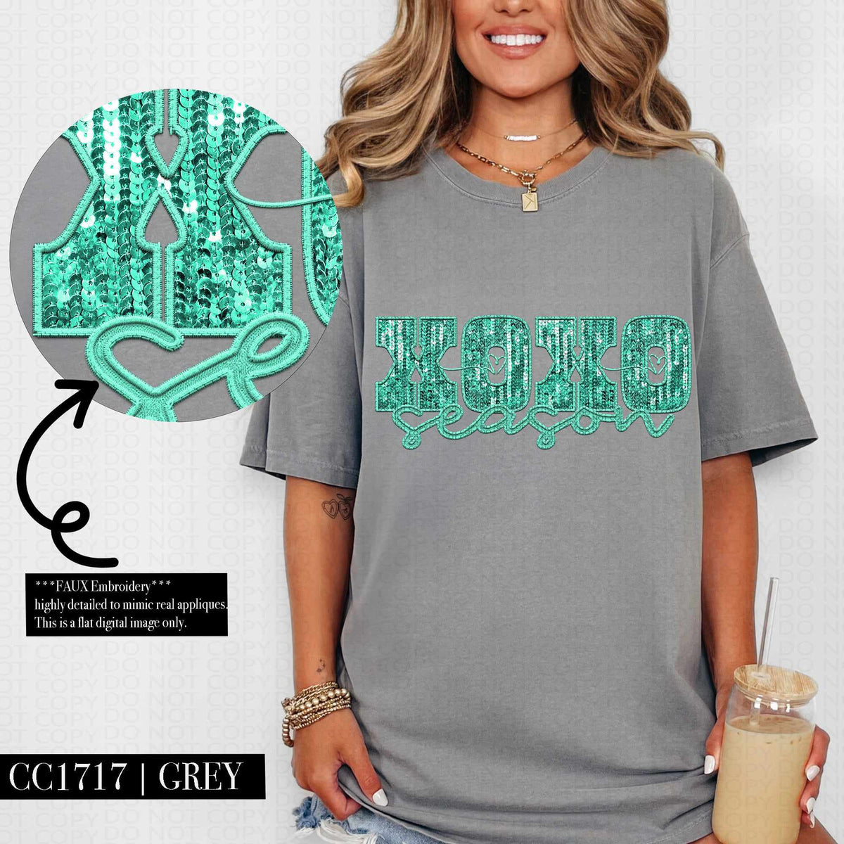 Xoxo season blue sequin (HW) 73563 DTF transfer