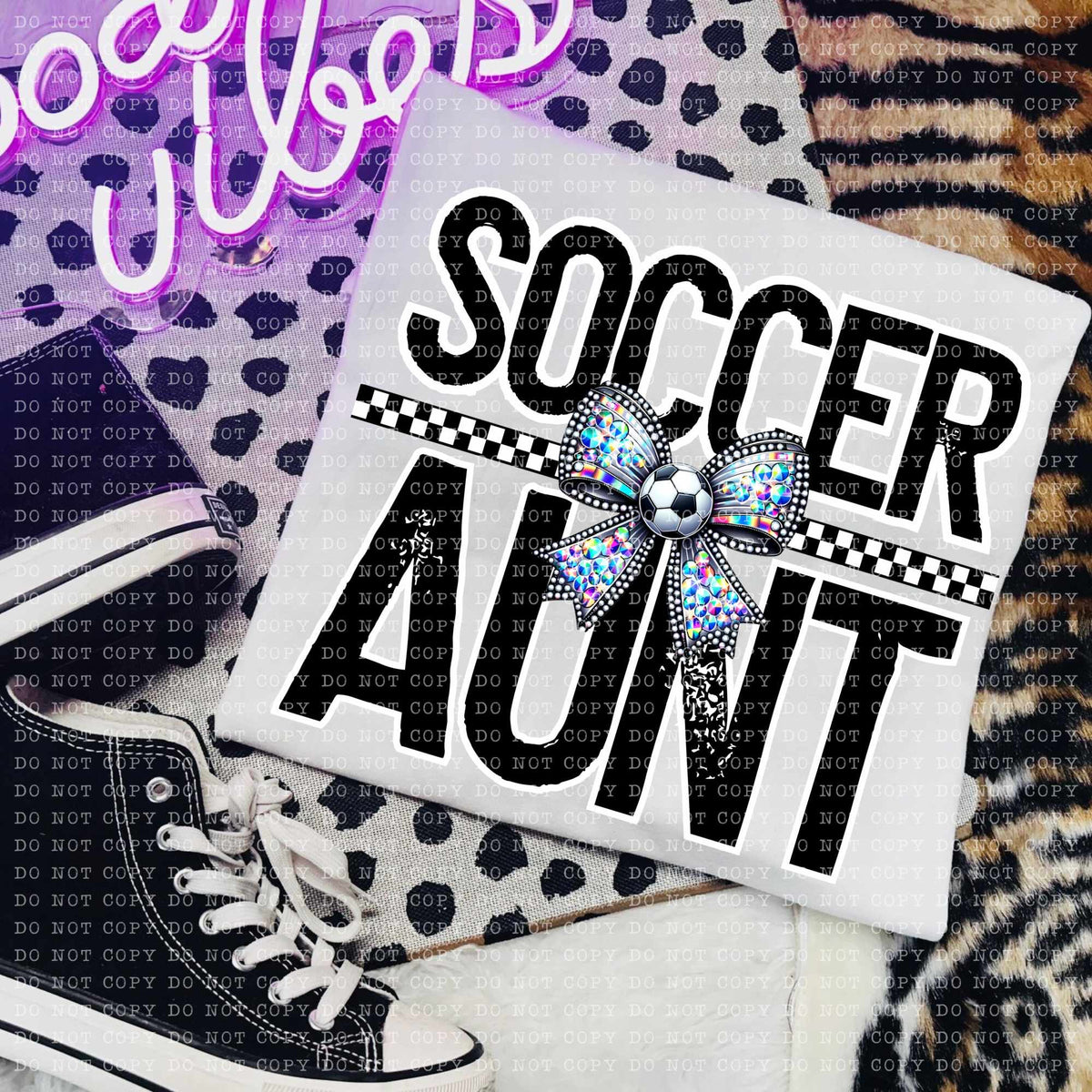 Soccer aunt rhinestone bow (ECHT) 58800 DTF transfer