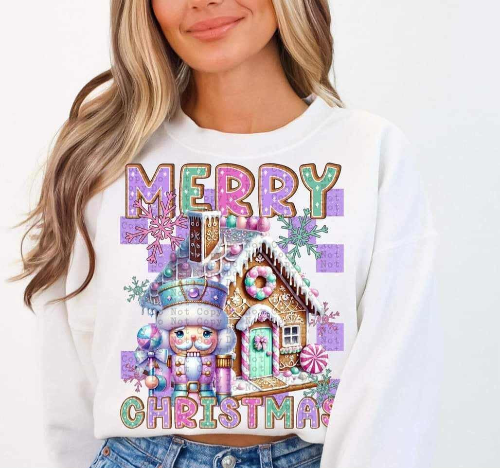 Merry Christmas nutcracker and gingerbread house (CSTAGE) 64626 DTF transfer