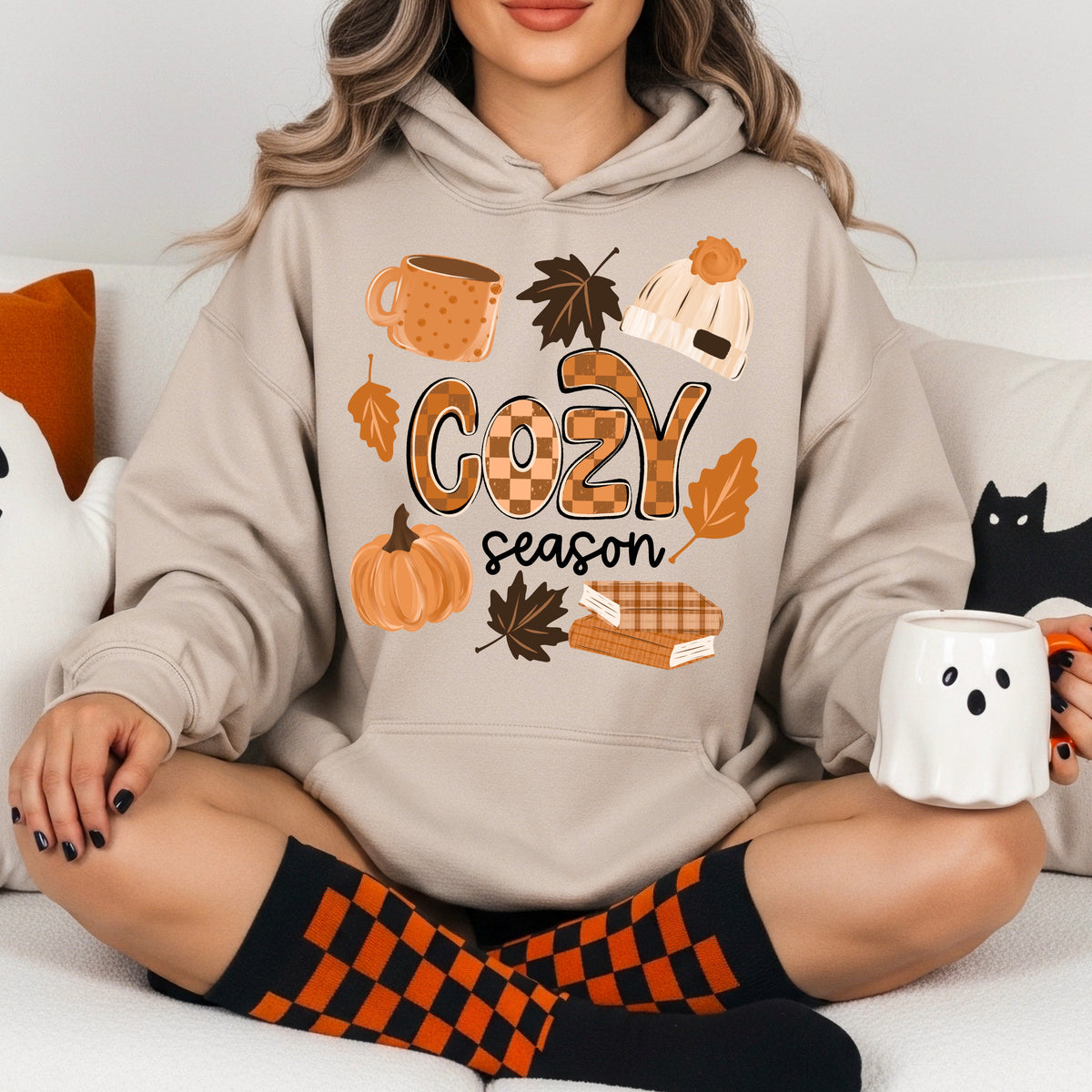 Cozy season with books beanie and mug (CSC) DTF Transfer