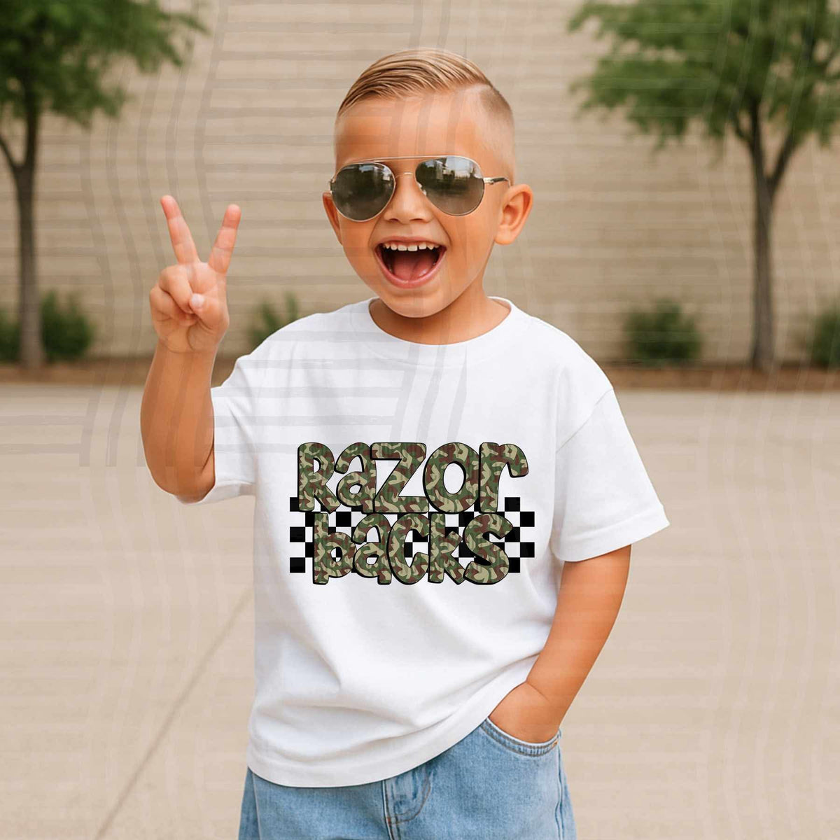 Razorbacks Camo checkered mascots (Caplinger) DTF transfer