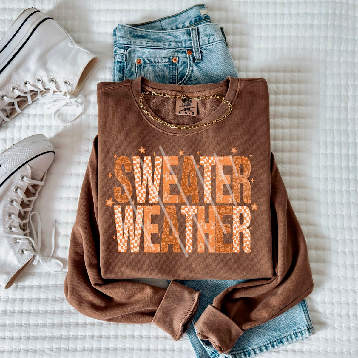 Sweater Weather Orange checker and cheetah 113666 DTF transfer