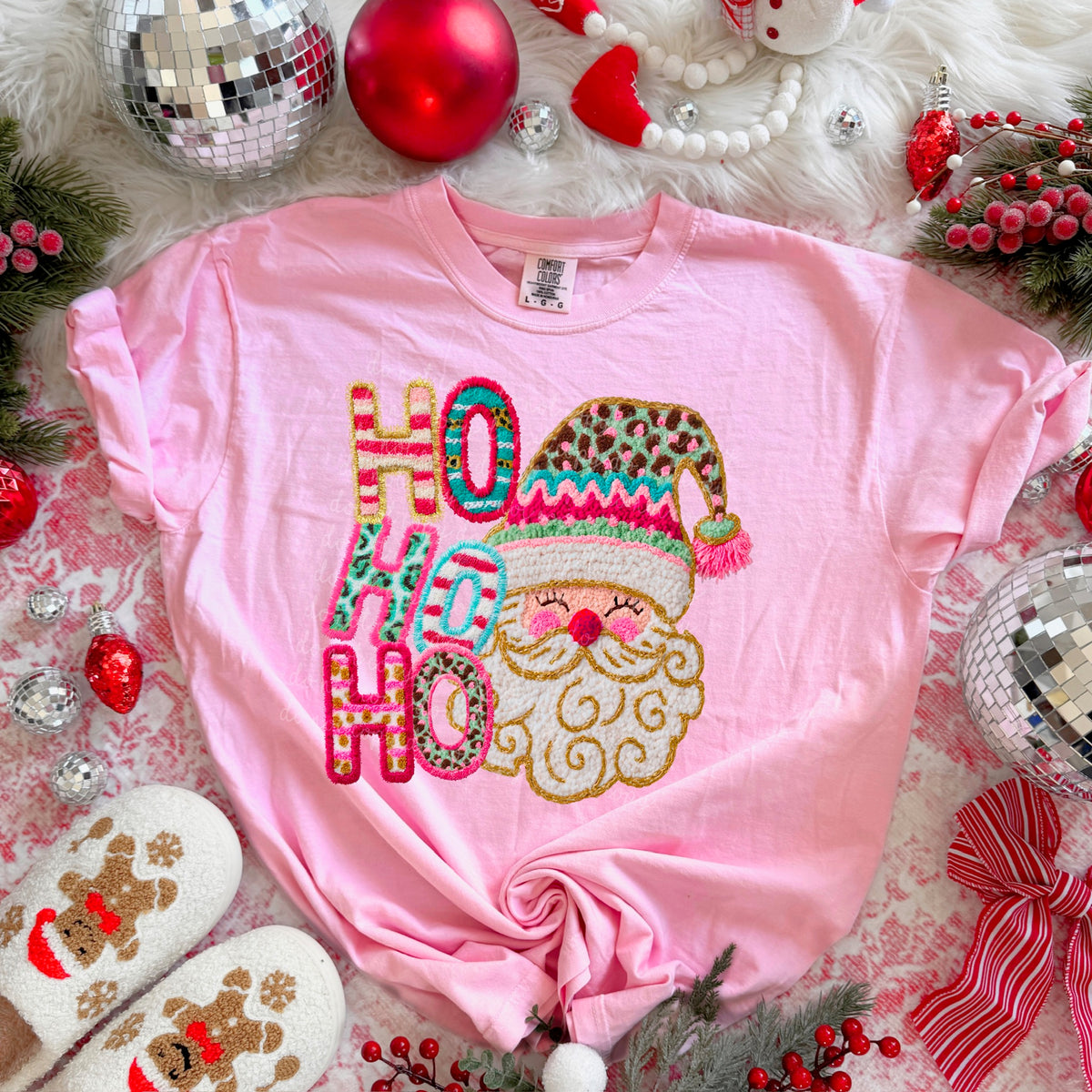 Ho Ho Ho faux patch colorful Santa DTF transfer