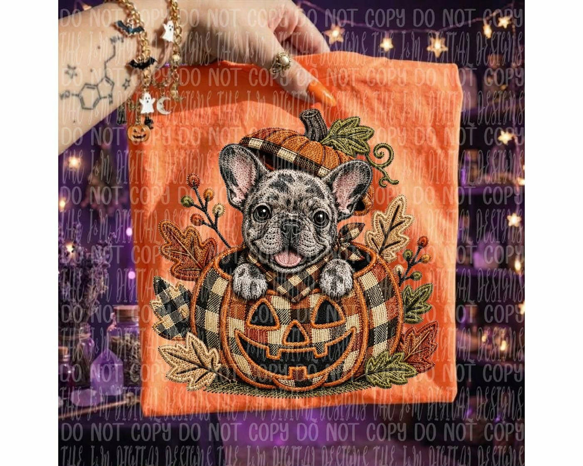 Marble English bulldog in pumpkin (J&M) DTF transfer