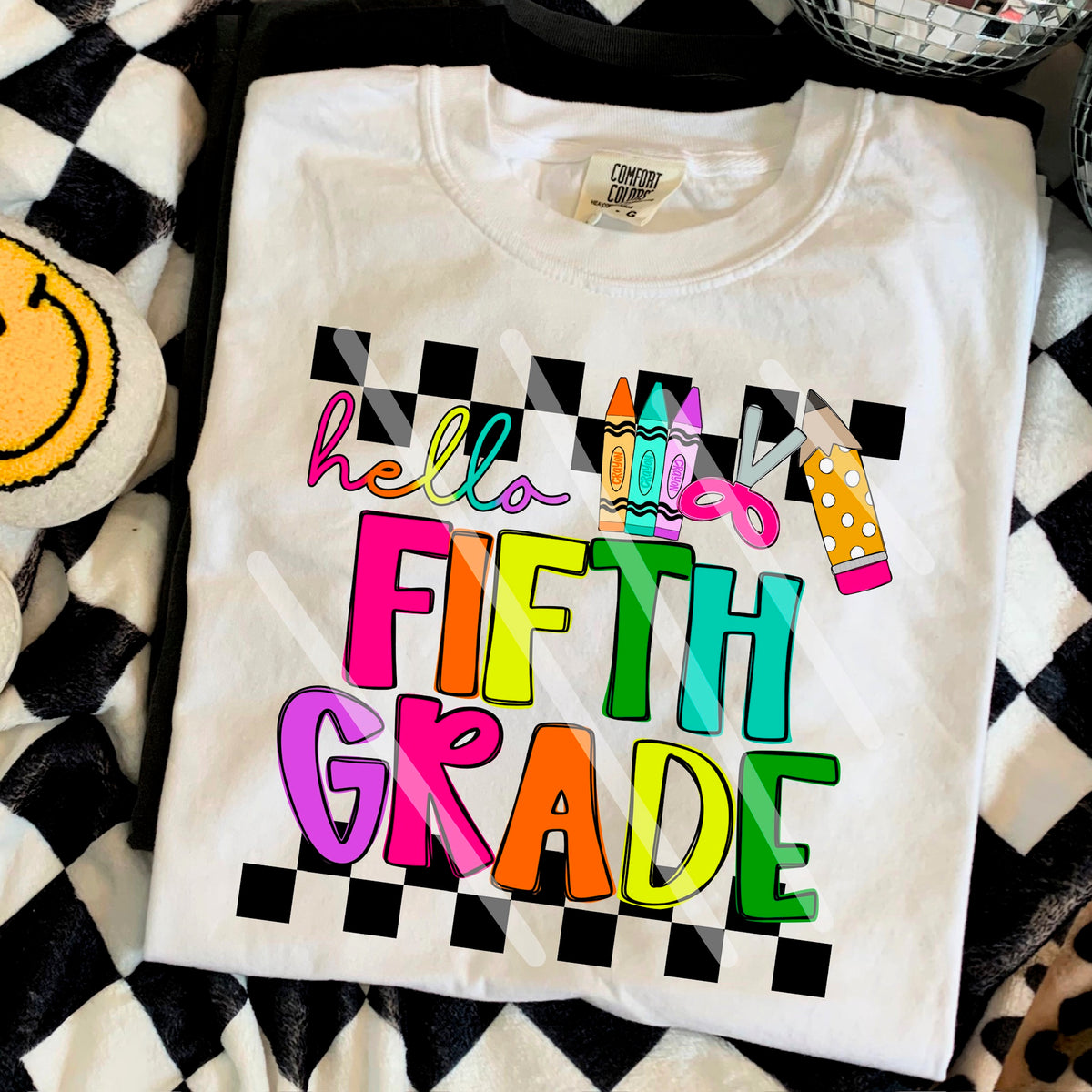 Hello Fifth Grade rainbow GIRL with star pencil 110593 DTF transfer