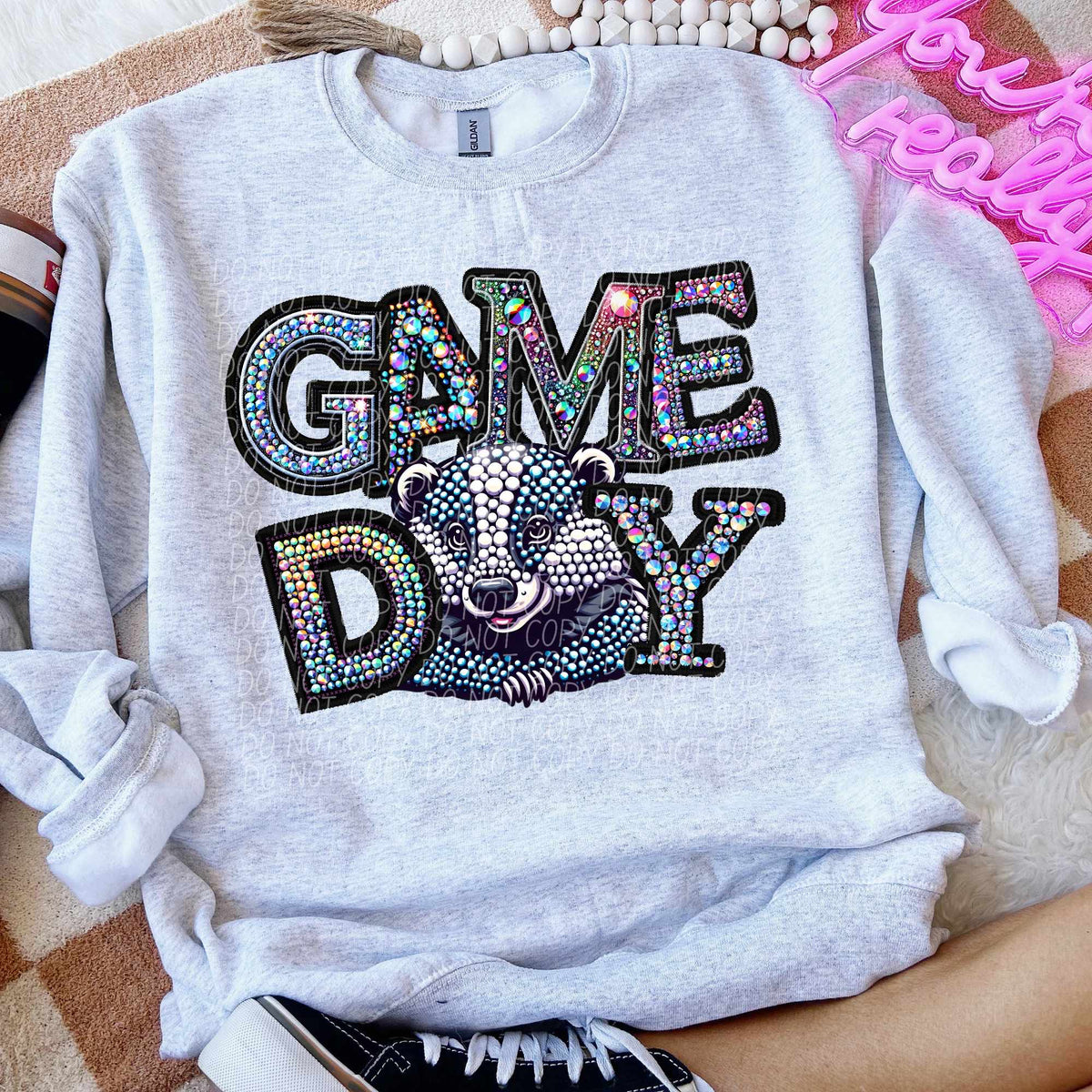 Game day badgers rhinestone colored mascot (CITY) 44389 DTF transfer