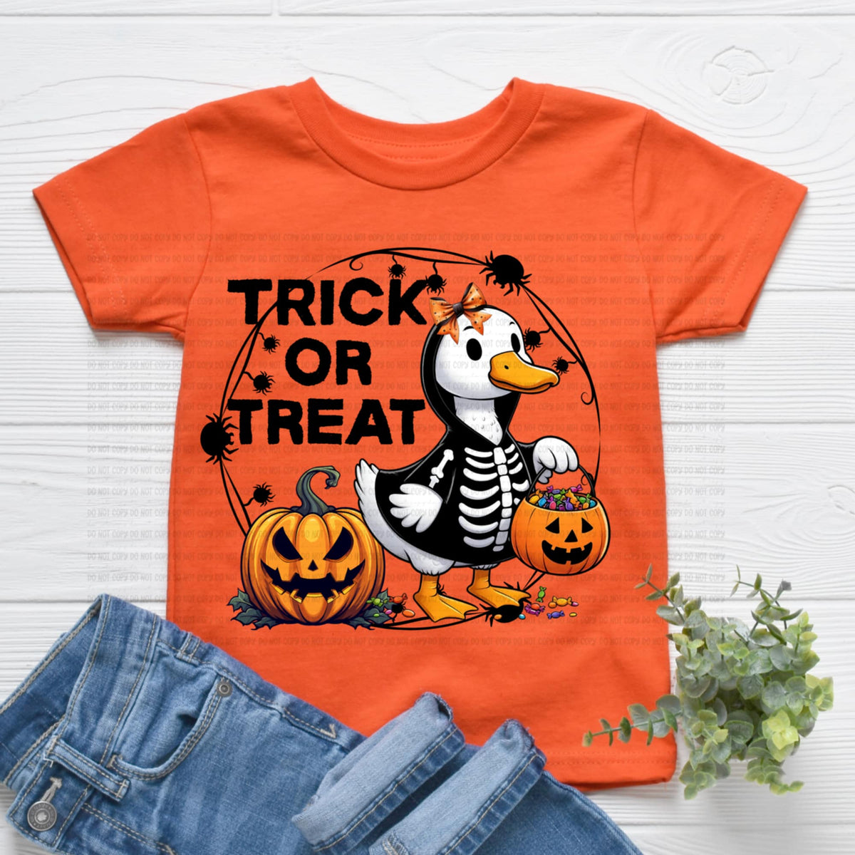Trick Or Treat Skeleton Goose WITH BOW REVEL DTF transfer