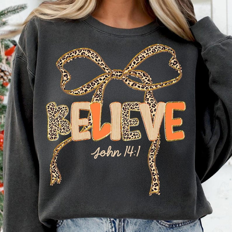 Believe Cheetah and orange bow DTF transfer