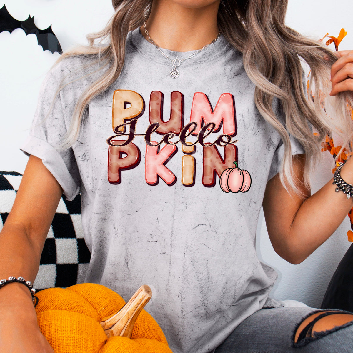 Hello Pumpkin tan brown pink (chaos) 110288 DTF transfer