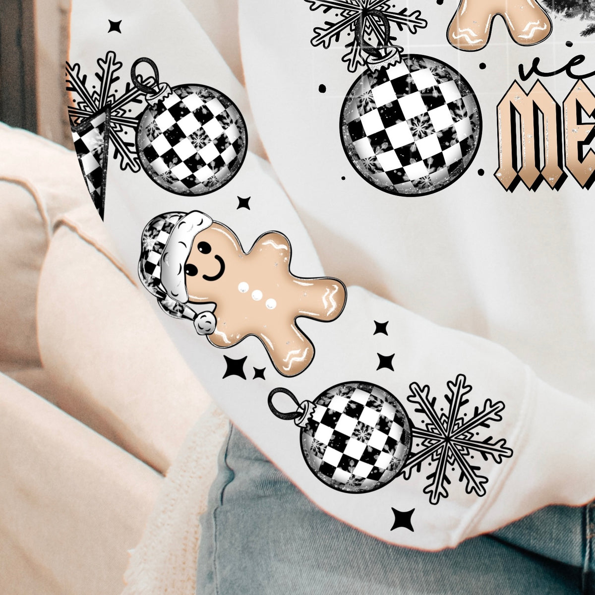 Very Merry checker Christmas SLEEVE (front only) CSC DTF Transfer