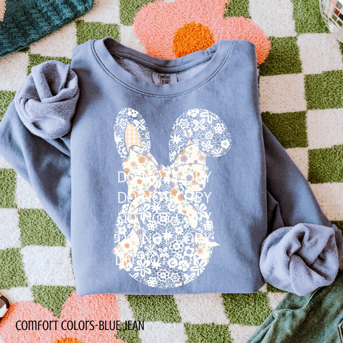 White lace bunny with colored bow (CSG) 91181 DTF transfer