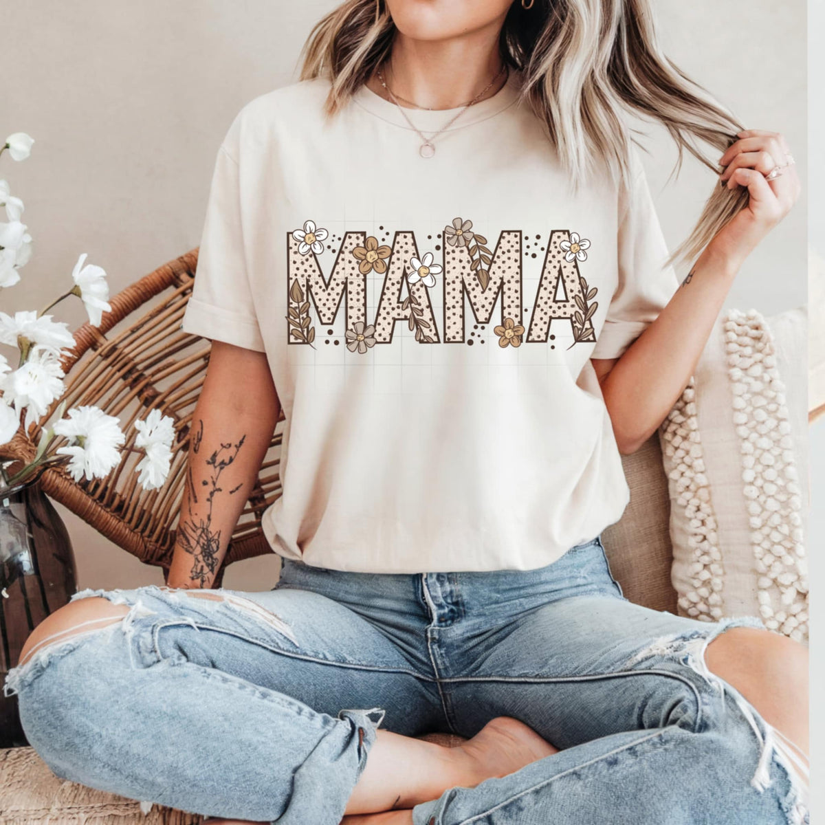 Mama beige florals (CSC) 91011 DTF transfer