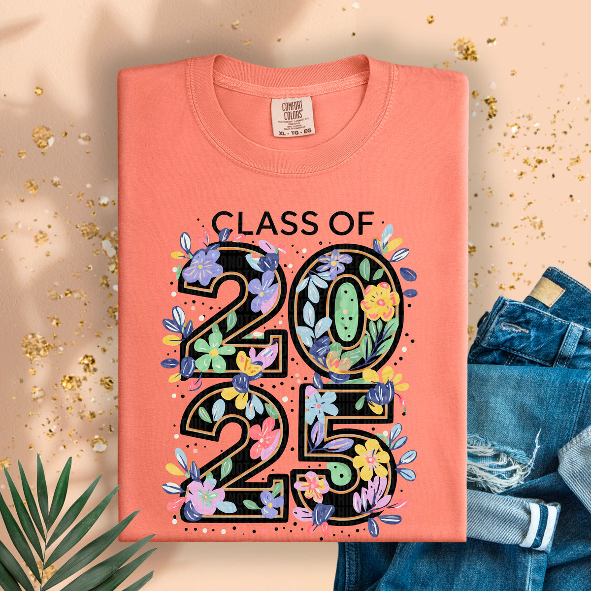 Class of 2025 floral with black background 95153 DTF transfer