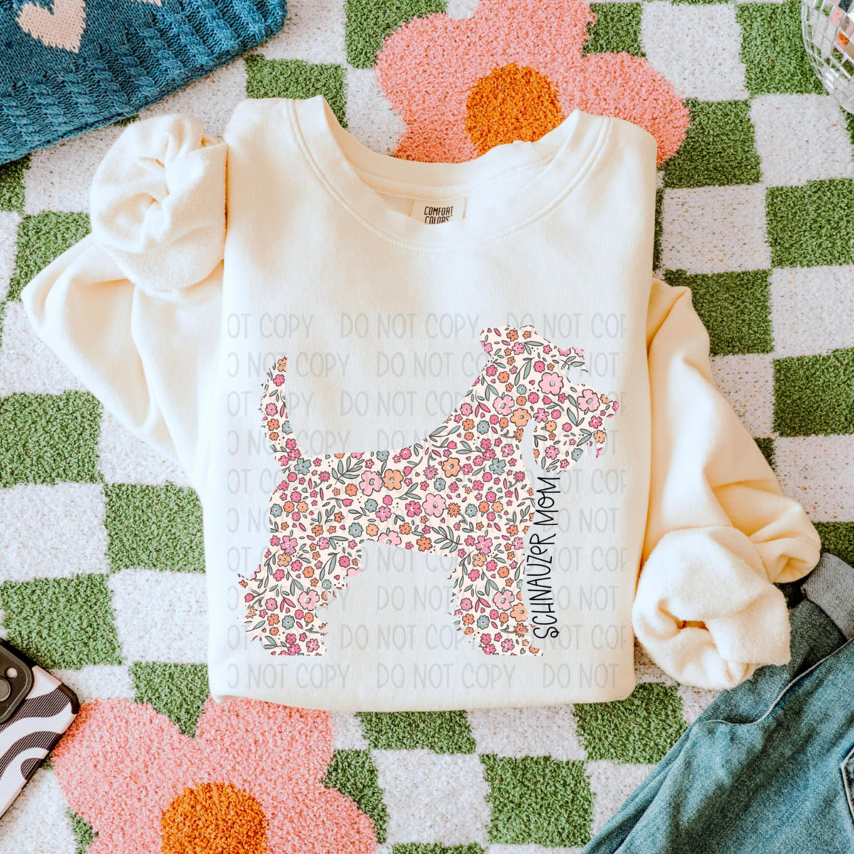 Schnauzer mom floral puppy (SWD) 85326 DTF transfer