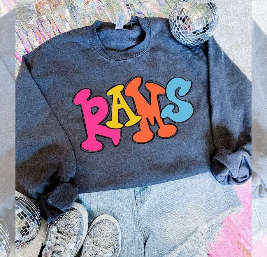 Rams colorful bubble font (S&G) 64512 DTF transfer