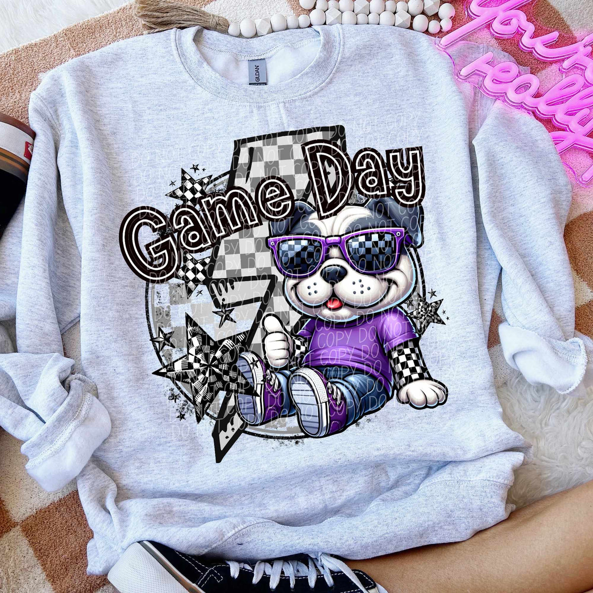Game day bulldog purple shirt lightning bolt (CITY) 52555 DTF transfer